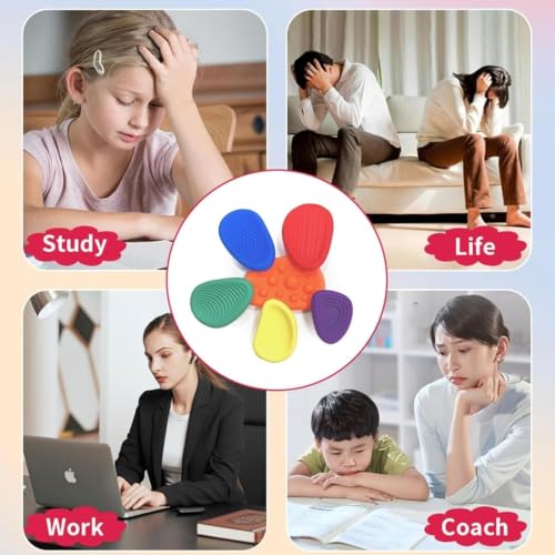 Image of 6 Pcs Silicone Textured Fidget Stones, Suitable for Office desks and Travel | Can relieve stress, keeps calm & focused, boosting intelligence, vision and hand-eye coordination for parent-child play