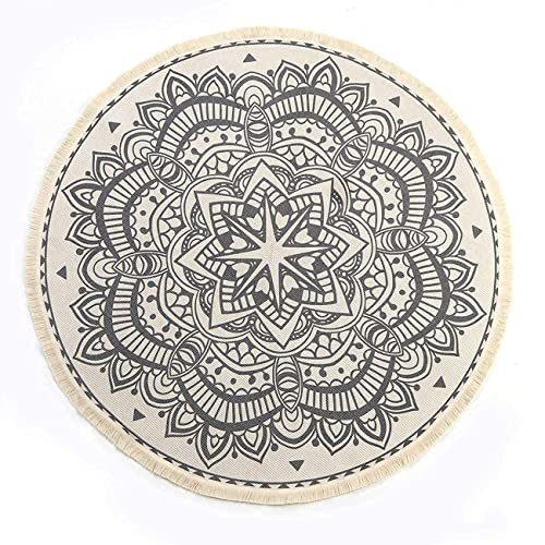 SHACOS Vintage Baumwollteppich Rund Grau Mandala Teppich Baumwolle Waschbar Handgewebt Boho Wohnzimmerteppich mit… – Bild 3