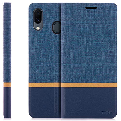Zanasta Funda Compatible con Samsung Galaxy M20 Cover Flip Carcasa Proteccion Compartimentos para Tarjetas | Azul