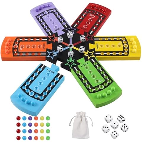 Medikaison Wahoo Splicing Board Game Original Aggravation Board Game Color Printing Portable Gaming Board for 6 Players 6 Piece Splicing Game Board 6 Colors 24 Marbles 6 Dice (6 Players-Splicing) Cover
