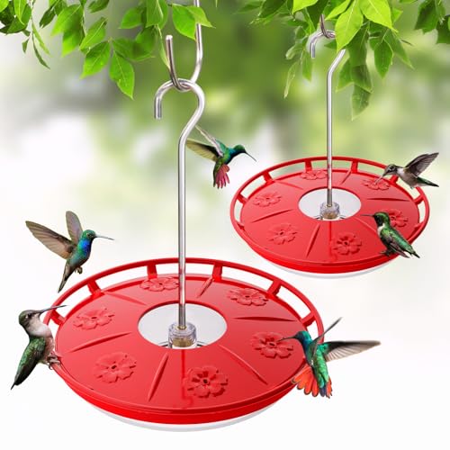 Kingsyard 2 Pack 16 OZ Disc Hummingbird Feeders for Outdoors Hanging, 6 Bee Proof Feeding Ports Humming Nectar Bird Feeder, Ant Moat Easy to Refill & Clean Leak-Proof, Garden D�cor Gifts for Women Mom