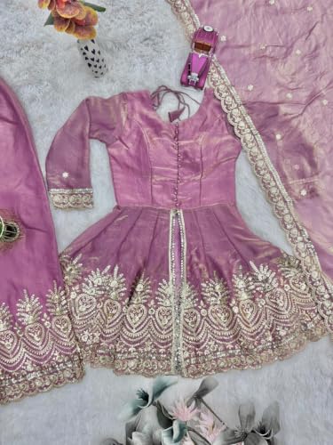 Image of Women's Embroidered Peplum Kurta Palazzo Dupatta Set | Ethnic 3 Piece Suit Set