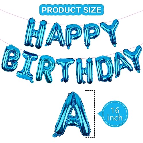 Image of Happy Birthday Balloons Banner Blue 16 Inch Mylar Foil Letters