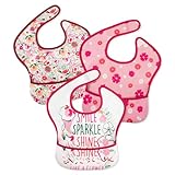CIVARUA KIDS Mess Proof Baby Bib 3 Pack, Waterproof Led Weaning Baby Feeding Bibs With Food Catcher, Travel Pink Red Floral Feeding Bibs for girl boy