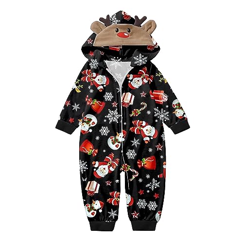Family Christmas Pajama Matching Set, Adults Zip Up Cute Xmas Print Reindeer Hood Loungewear Sleepwear Pjs Sets4