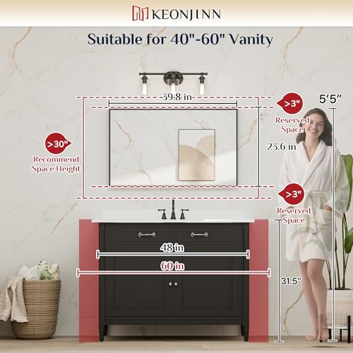 Image of Keonjinn 40x24 Inch Black Bathroom Mirror for Over Sink, HD Tempered Glass