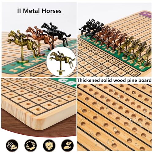 Juego de mesa Horse Race con 11 caballos metálicos y tablero de madera miniatura 5