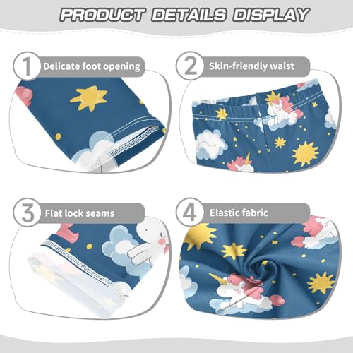 Cute Cartoon Girls' Leggings Toddler Doodles Unicorns Stars Blue Kids Yoga Pants Dance Active Tights 4T3