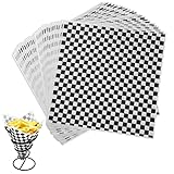 GeeRic Waxed Deli Paper Sheets 12 * 12 Inch, 100 Pcs Food Basket Liners for Sandwiches, Burgers, Checkered Deli Wrap Wax Paper Sheets Black