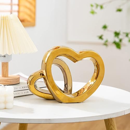 Miniatura 5 de WEIDILIDU - Escultura de corazón de porcelana para decoración del hogar, arte abstracto moderno, estatua de cerámica, decoración de mesa dorada para