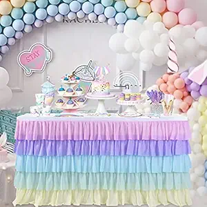 Rainbow Tulle Table Skirt for Rectangle or Round Table Tutu Table Skirt Decoration Table Cloth for Party Wedding Birthday Party Home Decoration