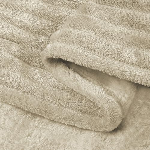 Image of BEDELITE 3D Ribbed Linen Color Fleece Throw Blanket for Couch, 50x70 Inch