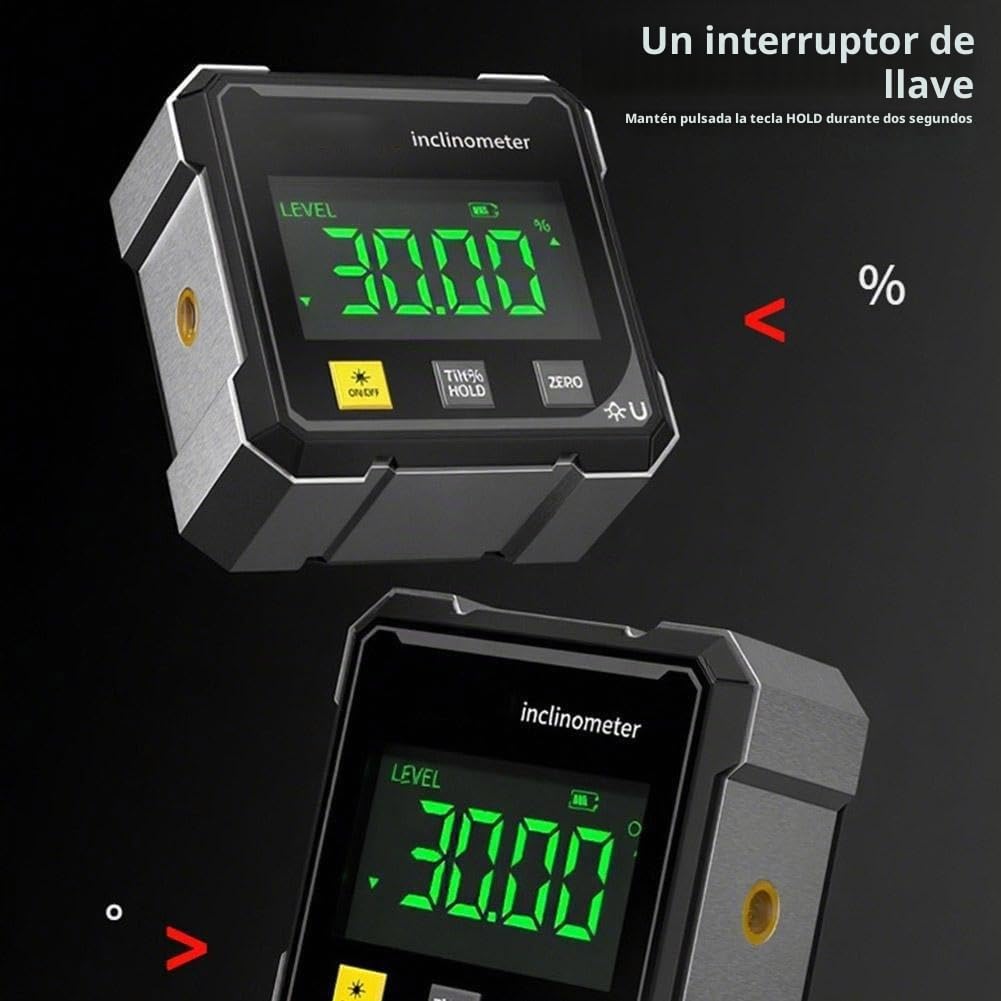 Medidor de ángulo digital magnético de 4 lados, herramienta transportadora de buscador de ángulos digital, herramienta de medición de alta precisión de 4 x 90° con pantalla grande, inclinómetro de