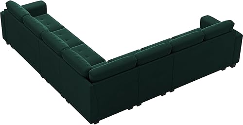 Miniatura 8 de Belffin Sofá modular de terciopelo en forma de L, sofá seccional convertible de gran tamaño con diván reversible para sala de estar, verde