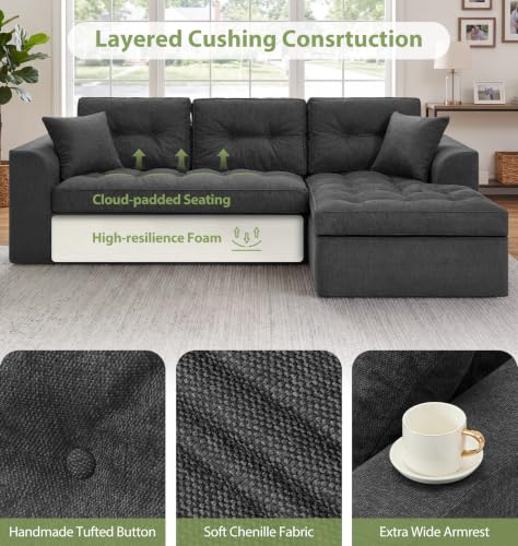 Image of Hobestluk Couch Sofa for Bedroom, Living Room, Office (Grey-R, Large)