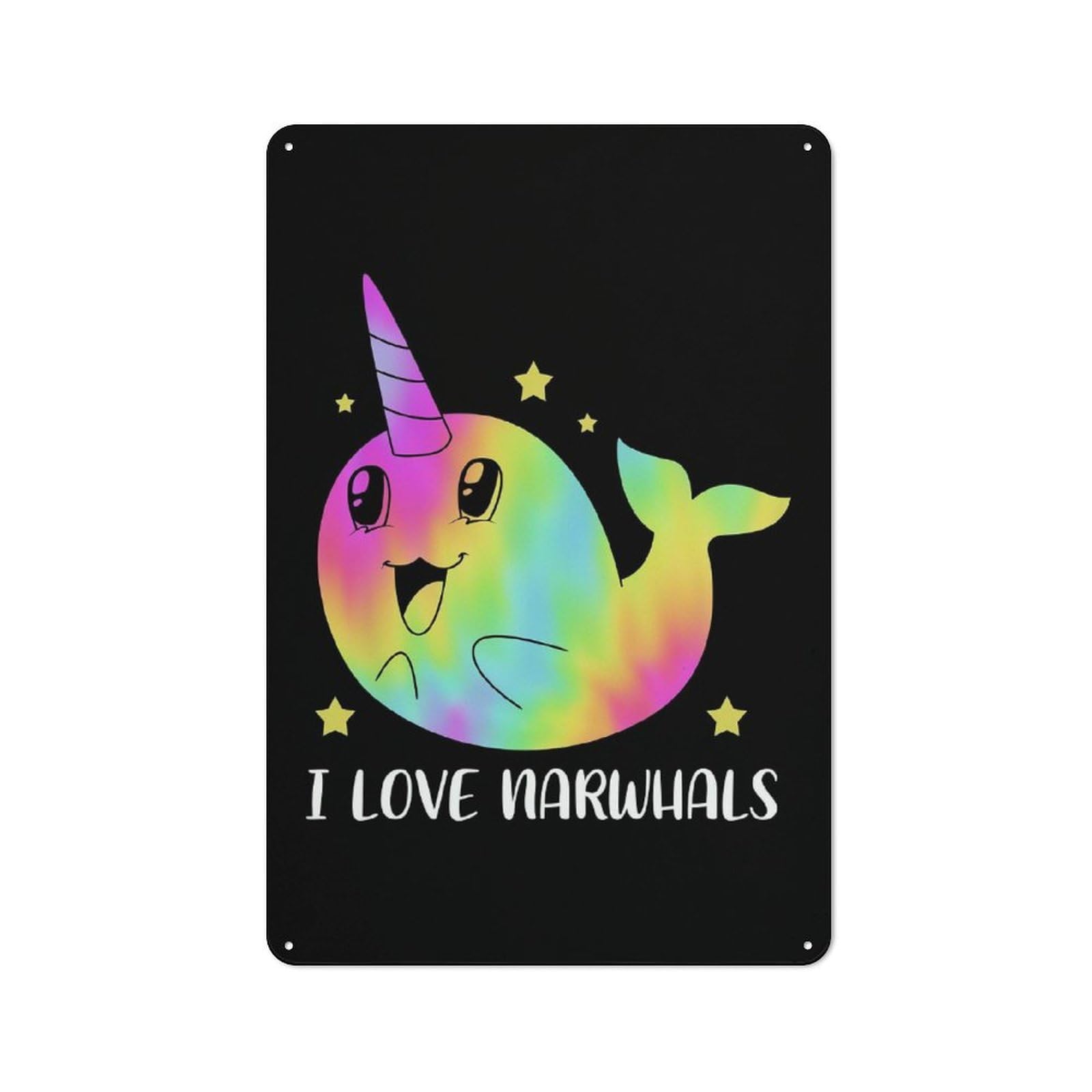 Junmoney I Love Narwhals Workshop Style Metal Wall Sign 30X20cm, Industrial Wall Art For Workshop, Basement, Shed Or Games Room