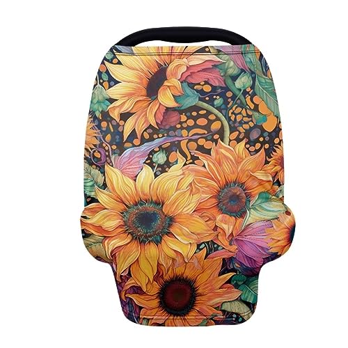 Image of Youngerbaby Sunflower Nursing Cover Carseat Canopy Car Seat Covers for Babies Mom Breastfeeding Scarf Infant Multi Use Cover for Baby Stroller Shopping Cart Feeding High Chair