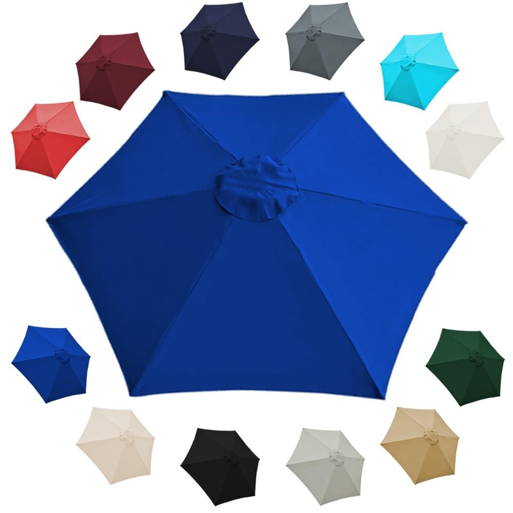 SMCMGECEUZ Sun Umbrella Replacement Cloth 6 Ribs Umbrella Replacement Canopy 6.5ft 7ft 7.5ft 8ft 9ft 10ft Replacement Parasol Cover For Deck Lawn(Blue 3,2.15m/7ft(6-ribs))