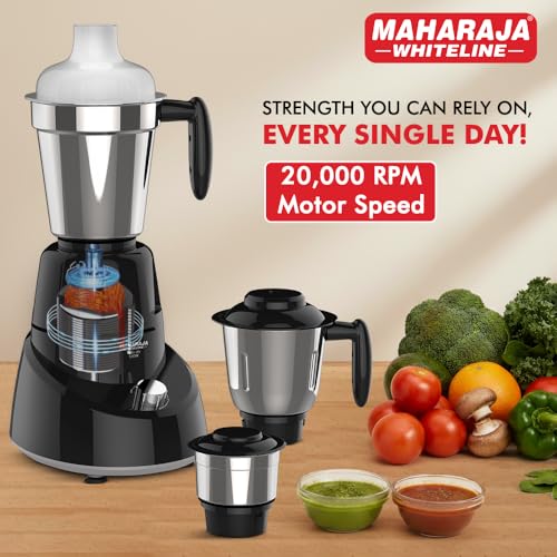 Image of Maharaja Whiteline MG Flora DLX MX-240 550W Mixer Grinder with 3 Jars | Powerful Motor | Black & Grey | Multipurpose Kitchen Mixer | 5 Years Motor Warranty