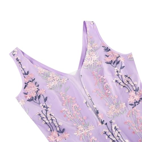 Image of Summer Floral Embroidery Tulle Dress for Women Flower Embroidered Wedding Guest Formal Prom Party Homecoming Dresses