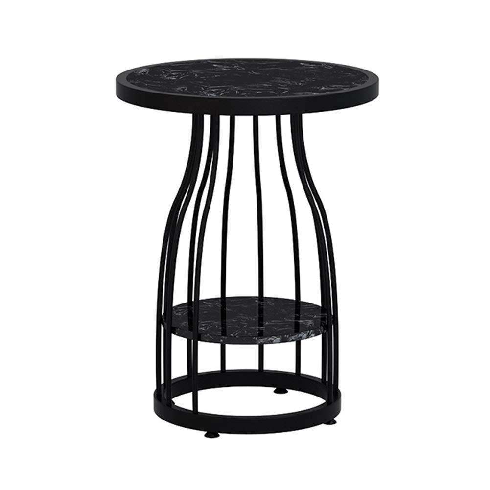 Table basse ronde en marbre de prestige et structure d'artisanat en fer forgé noir