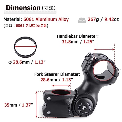 Azarxis 25.4Mm 31.8Mm Stem 90Mm 110Mm 120Mm 130Mm 0-60 Degree Adjustable Bike Stem Mountain Bike Stem Short Handlebar Stem For Bicycle, Road Bike, Mtb, Bmx, Cycling (31.8 X 90Mm) #TOP1