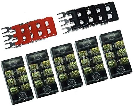 2 Set Screw Terminal Strip 600V + 400V Pre Insulated Terminal Barrier Strip Red/Black (3 Position 15A 5 Pcs)