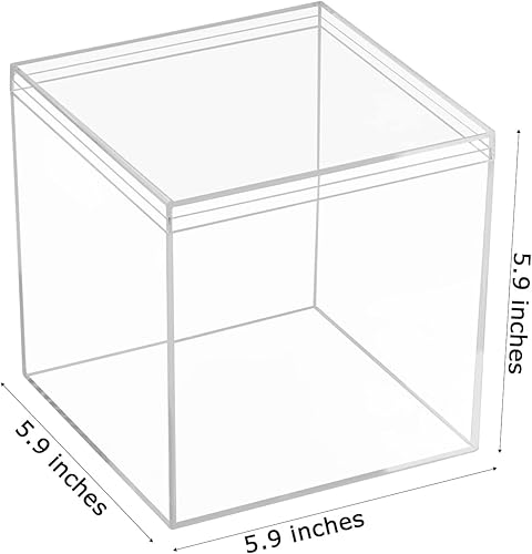 Miniatura 2 de Worasign - Cubo cuadrado de acrílico transparente, contenedores cuadrados de plástico con tapa, cajas de almacenamiento de plástico de 5.9 x 5.9 x