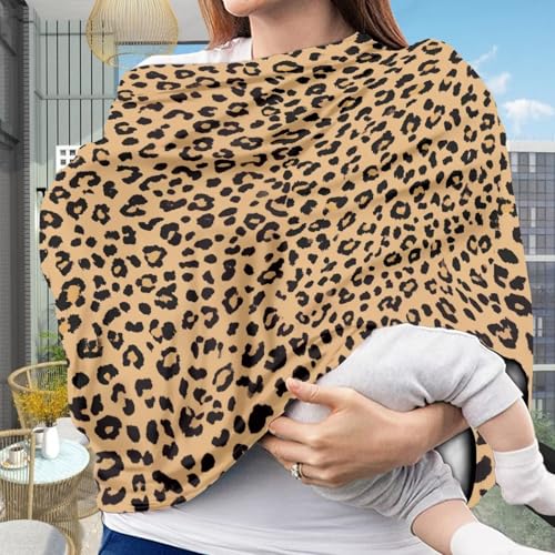 Image of Forchrinse Brown Leopard Print Car Seat Cover for Babies Soft Breathable Breastfeeding Nursing Cover Elastic Infant Carseat Canopy Stroller Cover