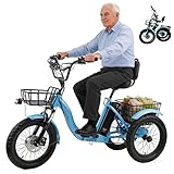 HDaspijh Electric Trikes for Adults, 48V 13Ah Electric Tricycle for Adults,18" x3.0 Fat Tire Folding E Trike, 44km Range, with LED Headlight & Horn, Front&Rear Basket, for Shopping,Picnic Blue