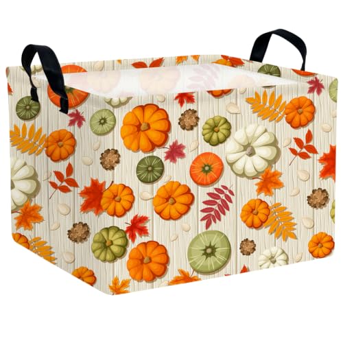 Image of Thanksgiving Storage Gifts Large Baskets Empty Autumn Canvas Storage Bins for Office Home Nursery Bedroom Decor (Maple Leaf Pumpkin)