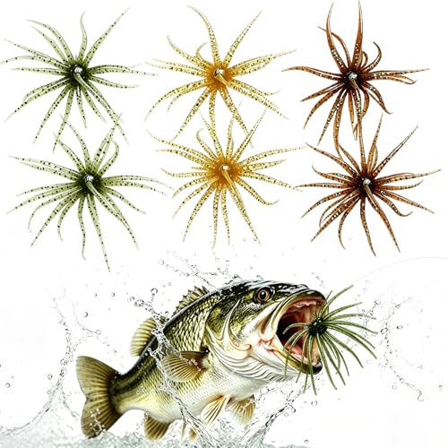 Dexspoeny 6 Pcs Fuzzy Dice Fishing Lure Dice Baits for Bass Fishing Soft Tentacle Creature Lure with Reflective Glitter Sea Urchin Bait for Multiple Rigs Slow Sinking Freshwater/Saltwater