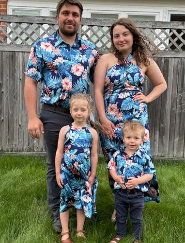 Image of PATPAT Family Matching Summer Outfits, Hawaiian Vacation Women Beach Dress, Girls Sundress, Men and Boys Button Down Shirt