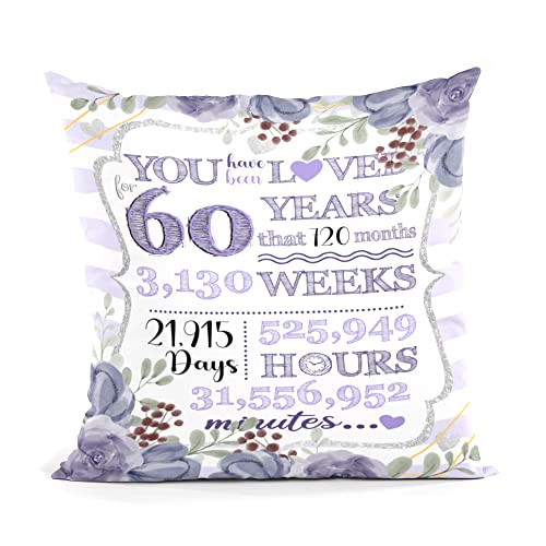 Paxiaroy Dekoration zum 60. Geburtstag für Frauen, Geschenk zum 60. Geburtstag für Oma, Geburtstagsgeschenke für Mutter, Ehefrau, Tante, Freundinnen, Schwester, Kissenbezug, Lila, 45,7 x 45,7 cm