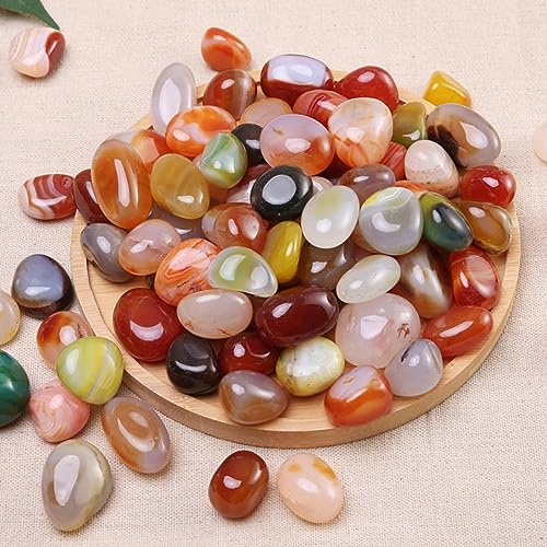 Image of 100 Pcs Mixed Agate Stone Tumbled Stones, Natural Bulk Assorted Tumbled Polished Stones Healing Crystal Set, Succulents Bedding, Vase Filler, Landscape Bottom Decoration - Stone Size About 10MM-15 MM