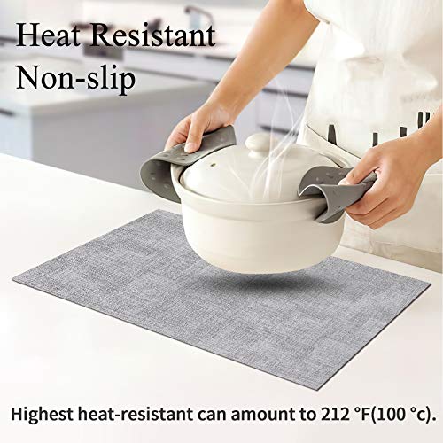 Homaxy Faux Leather Heat Resistant Placemats For Dining Table Set Of 6, Waterproof Wipeable Washable Pu Table Mats, Easy To Clean Anti-Slip Place Mats, 11.8" X 17", Light Grey #TOP1
