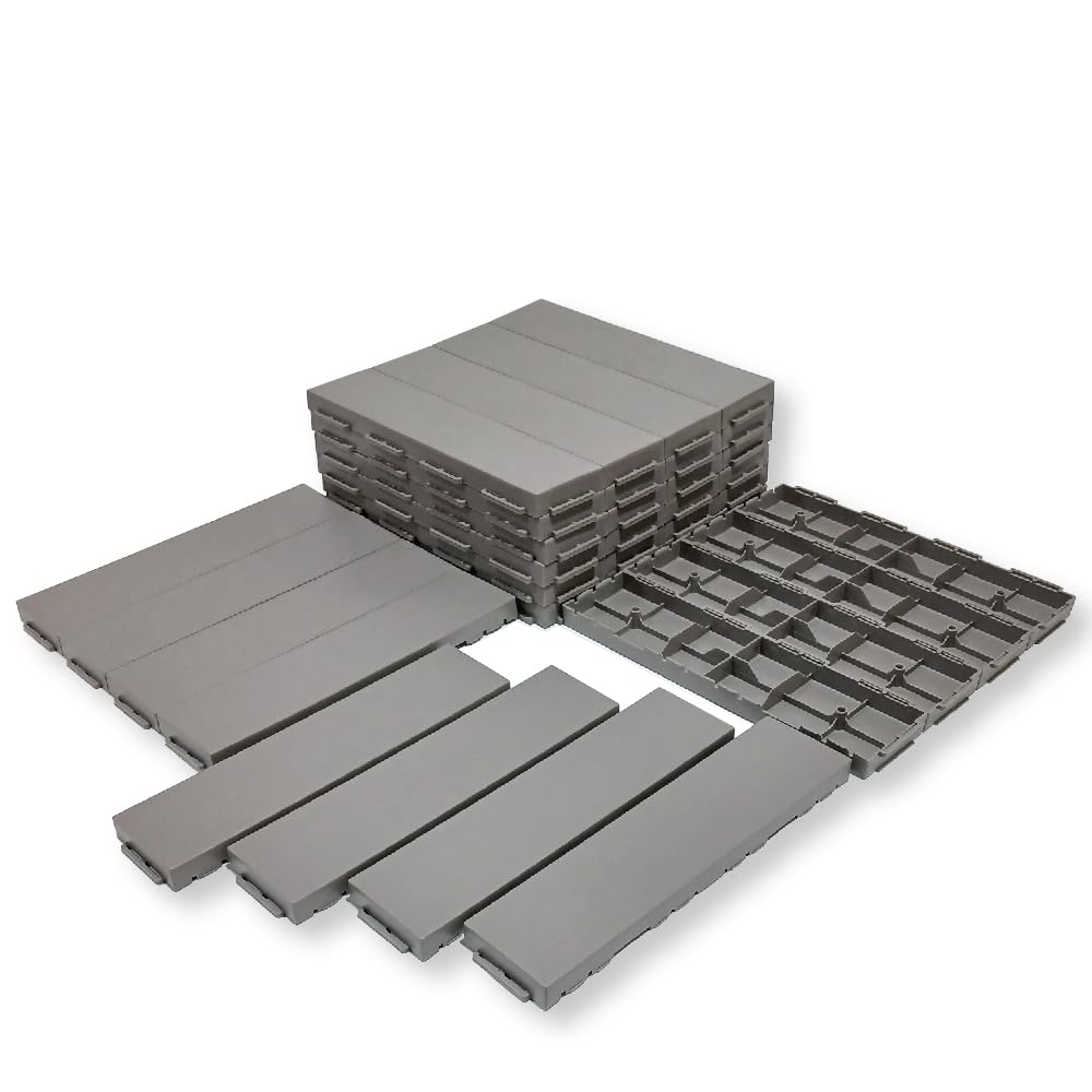 Easy Cut Snap Fit Plastic Interlocking Patio Deck Tiles (Pack of 36, 12"x3") Plastic Warm Gray Waterproof Outdoor Flooring All Weather Floor Decking for Balcony Backyard Garden DIY