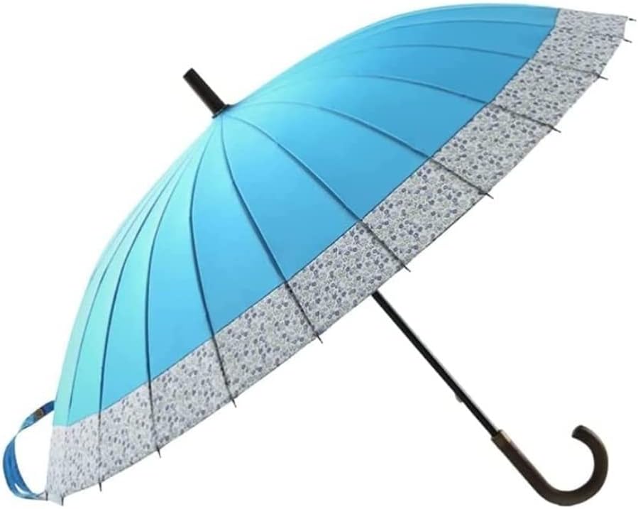 Umbrella Windproof Large Golf Umbrella Hook Handle Stick Umbrella Portable Cherry Blossoms Oversize Canopy Umbrella Umbrellas for Rain Windproof (Color : Blue, Size : 98cm)