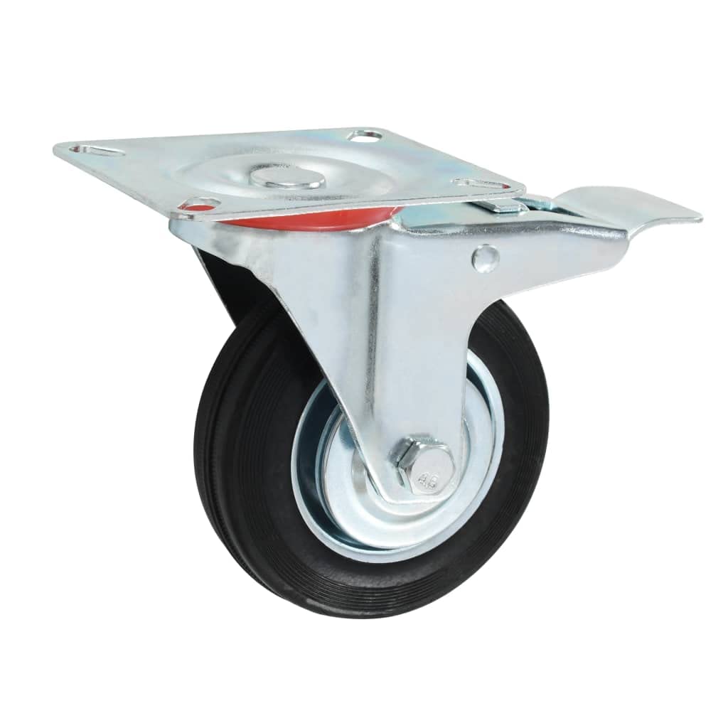 8 Stk. Rollen 100 mm Gummi und Eisen mit Zinkbeschichtung, 4 Bockrollen 4 Lenkrollen mit Bremsen, max. 70 kg Belastbarkeit, leise laufend, bodenschonend für Werkstatt, Lager, Industrie