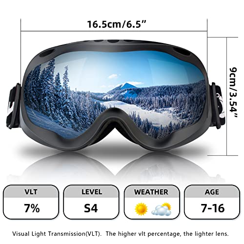 Keary Kids Ski Goggles Snowboard Goggles, Anti Fog Skiing Snow Goggles For Boys Girls Youth, Uv Protection Snowboarding Goggles Over Glasses Helmet Compatible, Kid Winter Sport Snowmobile Goggles Otg #TOP1