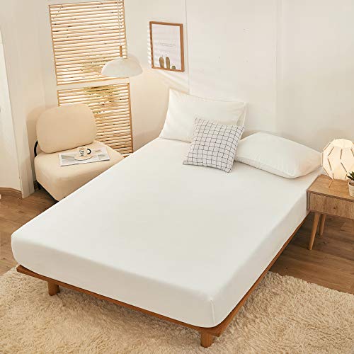 ボックスシーツ ベッドカバー クイーン 周囲ゴムフィット式 マイクロファイバー 冬あったかい 無地 ホワイト 160×200×30cm