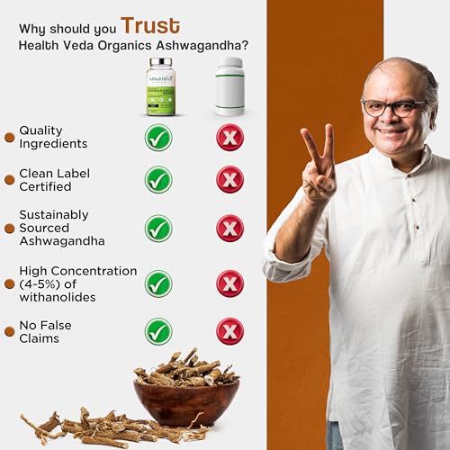 Image of Health Veda Organics Ashwagandha 1000mg | 60 Veg Tablets | Stress Relief, Energy & Immunity Support | Potent Herbal Supplement