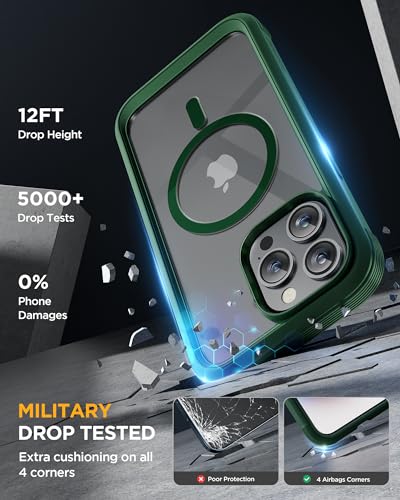 Image of Miracase Magnetic for iPhone 12 Pro Max Case [Compatible with MagSafe] Full-Body Phone case with Built-in Glass Screen Protector& Camera Protector, Military Drop Proof 12 Pro Max Cover, Green