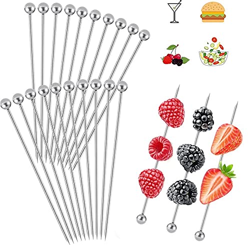 Palillos de coctel de acero inoxidable para Martini Picks agitador de cócteles de acero inoxidable para aceitunas, aperitivos, aperitivos de barbacoa, suministros para fiestas, 20 unidades Cover