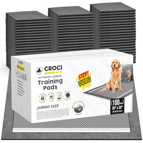 Image of CROCI Puppy Pads 100 Count 36 inchx36 inch Jumbo Size Charcoal Pee Pads for Dogs, Super Absorbent Up to 11 Cups with 6-Layer Leak-Proof & Quick Dry Design Dog Pads 100 Pack, Disposable