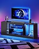 CHOEZON TV Stand with Power Outlets 55 65 inch, Modern Entertainment Center with Multi-Color LED Light, Media TV Console with Adjustable Glass Shelves for Living Room Black MDS01UDBB