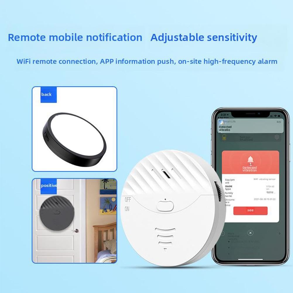Alarma WiFi 130dB Para Puertas Y Ventanas: Sensor De Vibración Con App Tuya (2.4GHz, Pilas AAA)
