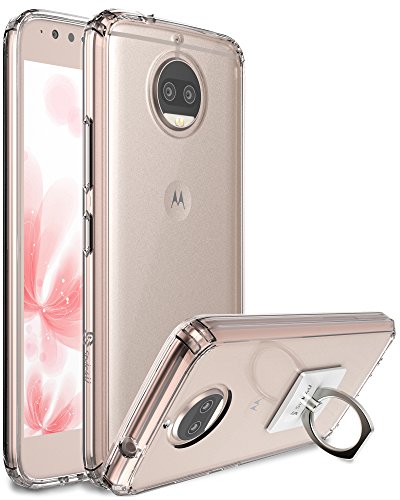 Moto G5S Plus, Style4U Scratch Resistant Shock Absorbent Ultra Slim Transparent Clear PC Back TPU Bumper Protective Case Cover for Moto G5S Plus w/ 2 Ring Holder Kickstands [Rose Gold]