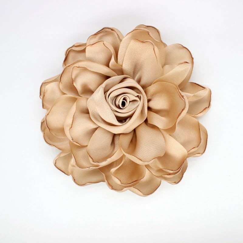 Image of Extra Large Satin Fabric Flower Brooch for Women Elegant Rose Camellia Floral Brooch Pin Handmade Big Satin Fabric Flower Statement Brooch Pin Vintage Clothing Hat Bag Accessories Christmas Wedding Bridal Birthday Jewelry
