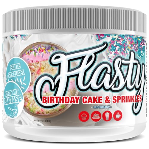Flasty Geschmackspulver (Birthday Cake & Sprinkles) 1 x 250g Kalorienarmes Flavour Pulver mit Nur ca. 9 kcal pro Portion bringt es Leben in deinen Quark, Joghurt und vielem mehr.